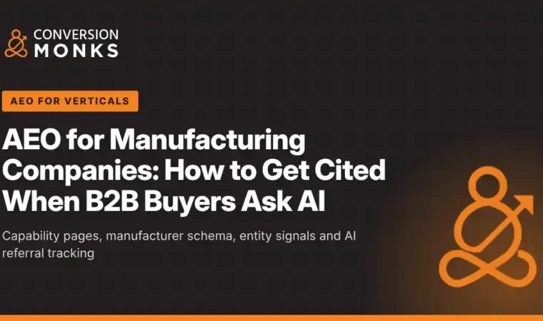 AEO for manufacturing companies featured image: how manufacturers get cited when B2B buyers ask AI